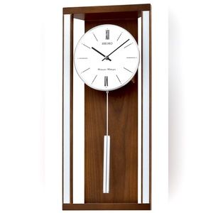 Seiko Wall Clock Mid-Century Modern with Pendulum & Dual Chime QXH068BLH NEW